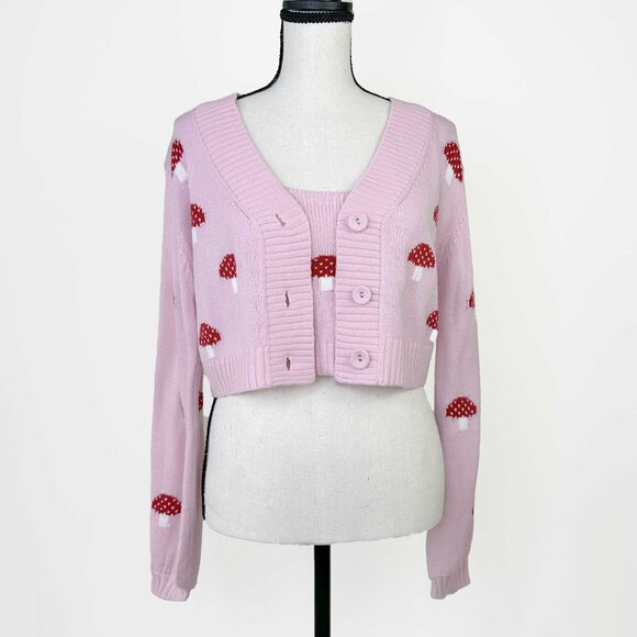 NWT light pink mushroom tank and cardigan matching set - Picture 1 of 4